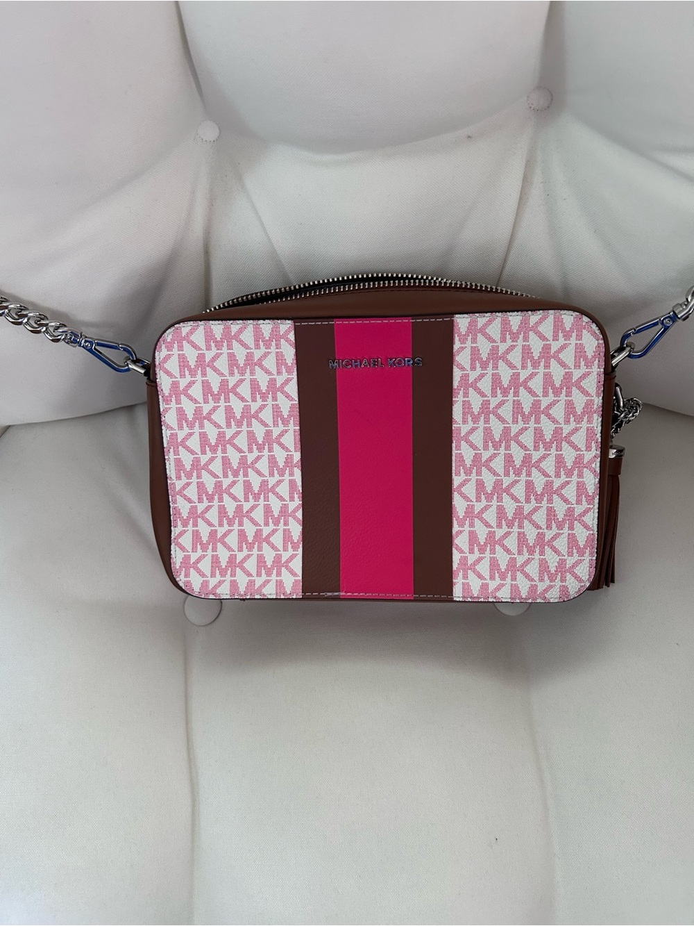 Michael Kors Pink Signature Stripe Crossbody Bag